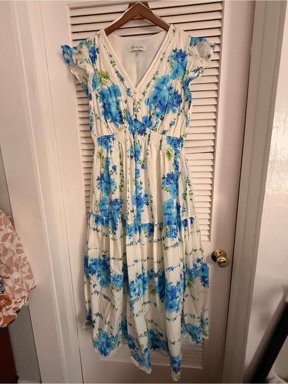 Taylor Cream Maxi Dress with Blue Floral Print